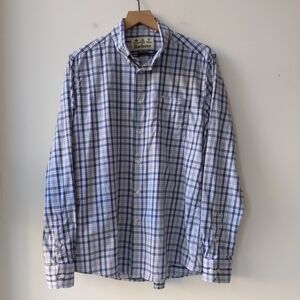 Barbour Button Front Shirt Blue Green Plaid Men's Medium